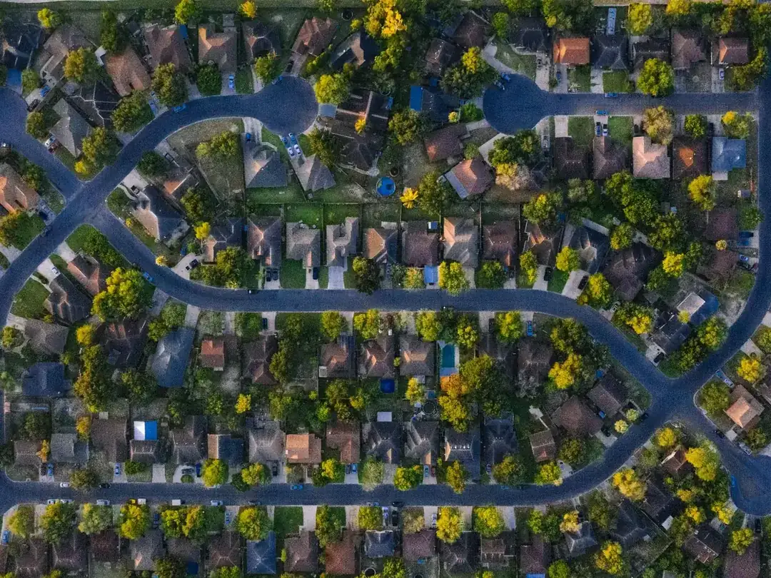 Aerial view of a Texas suburban neighbourhood