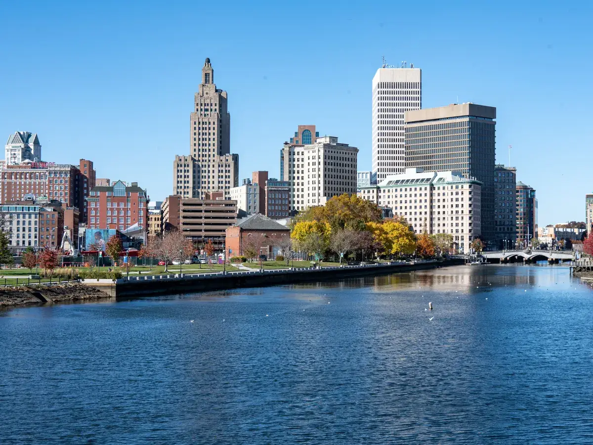 Providence, Rhode Island skyline and river in autumn
